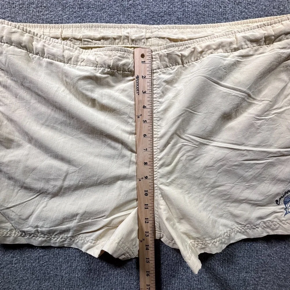 Caribbean Swimwear Board Shorts Mens Medium Beige Embroidered Fish Swim Trunks